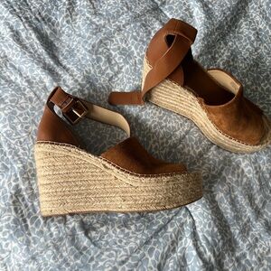 Marc Fisher Brown Espadrille Wedge Sandals